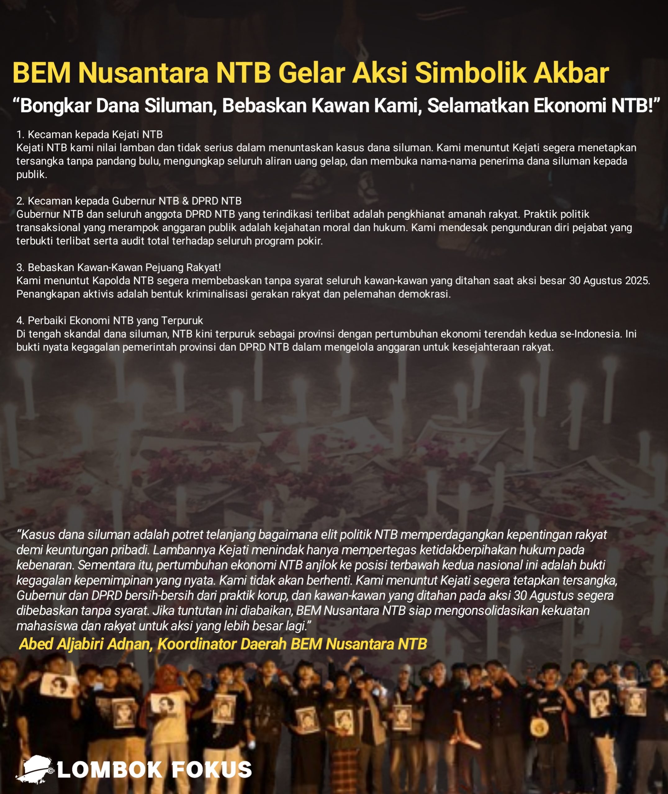 BEM Nusantara NTB Gelar Aksi Simbolik Akbar, Desak Kejati Bongkar Dana Siluman DPRD