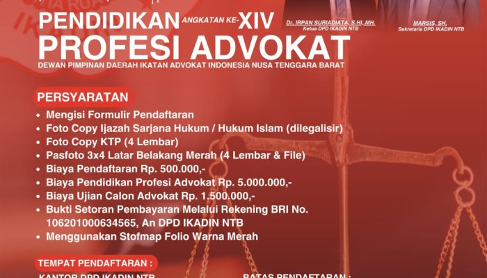 IKADIN NTB Buka Pendaftaran Pendidikan Profesi Advokat Angkatan XIV